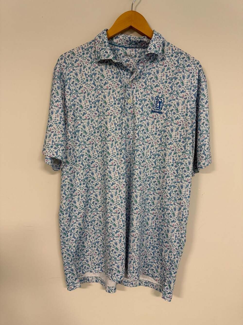 johnnie-O TPC Scottsdale Cocktail Print Performance Polo Shirt Size L